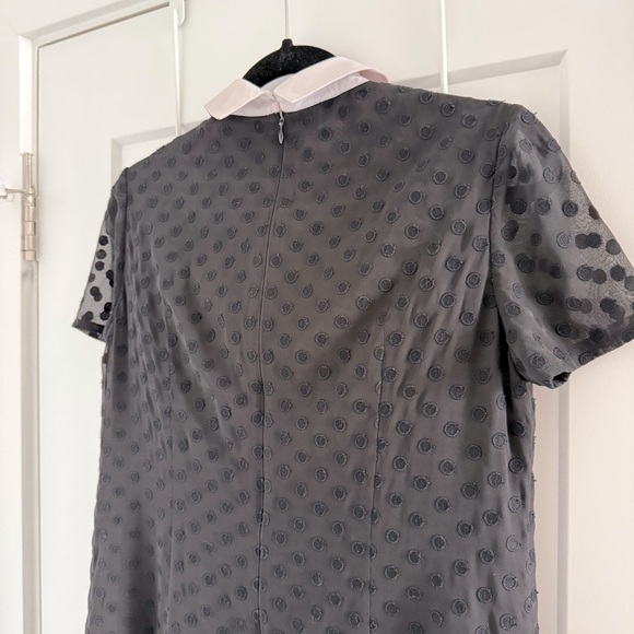 V-Grass black swiss dot short-sleeve drop waist dress with white collar - size 4 - Picture 7 of 8